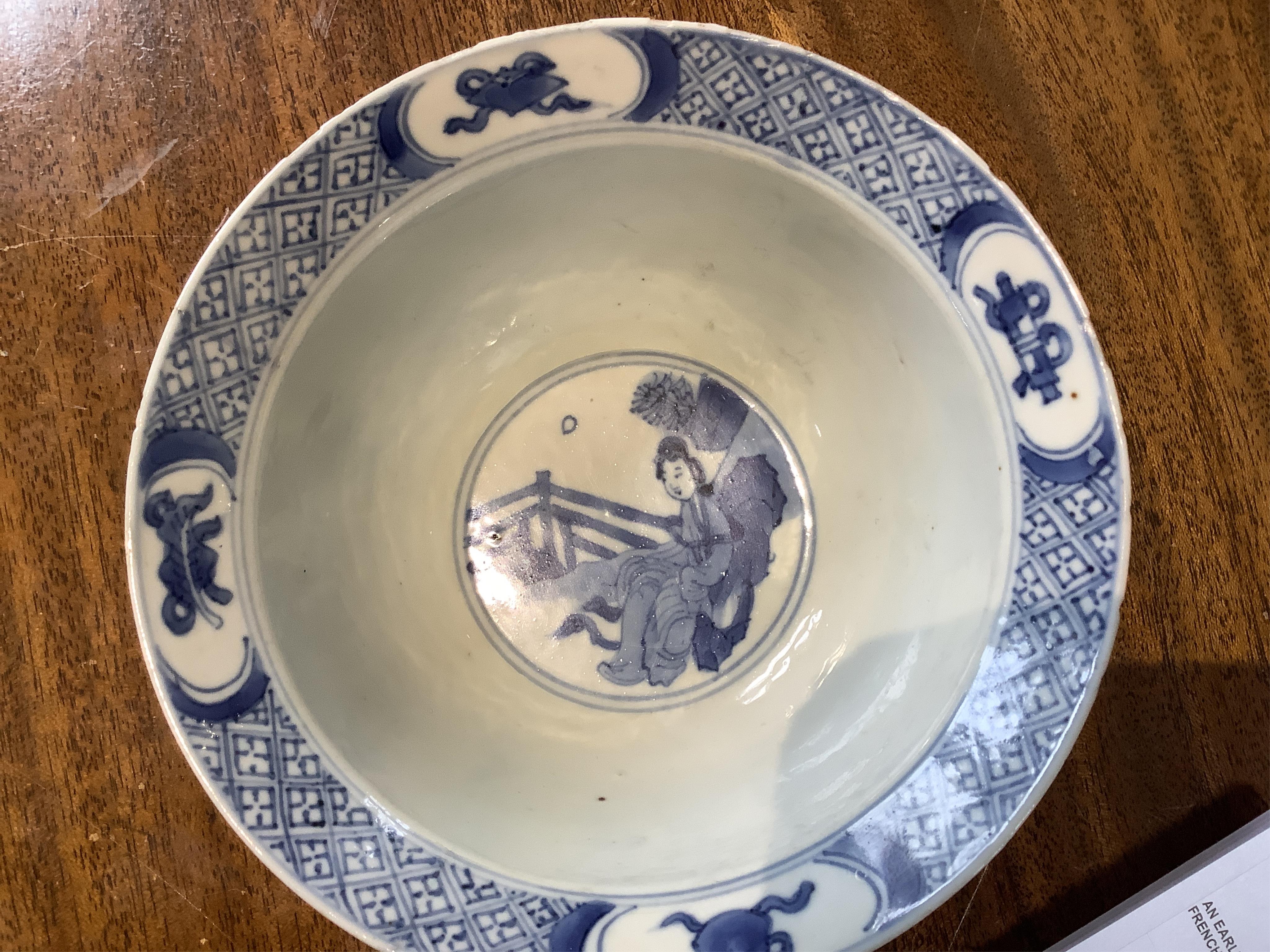 A Chinese blue and white bowl, Kangxi style, but 19th century